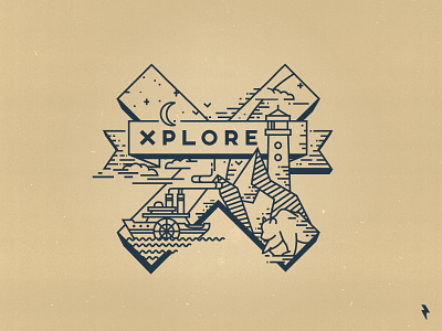 XPLORE branding character drawing emblem explore flat graphic design icon identity illustration linework logo mark nature poster art sticker typography ux vector vintage