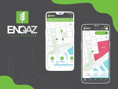Enqaz android app car cards colorful design driver egypt enqaz green help me illustration ios mobile phone smart uber ui