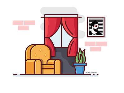 Room architecture dribbble icon illustration logo plant portrait room sofa window