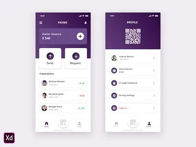 Wallet app concept gradient ios iphonex presentation qrscan wallet