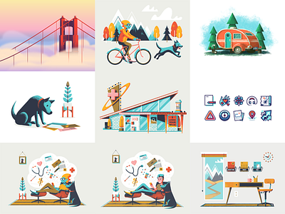 Top 9 of 2018 2018 trends bridge bridges dog fog icons illustration mid century modern texture top nine trailer