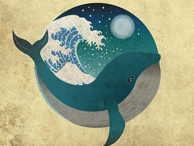 Chillin in the waves adobe art chill illustration illustrator moon waves whale