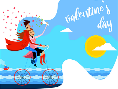 valentine's day artwork clouds couple flower illustration love sea sun valentine card valentine day valentines valentines day vector vector art