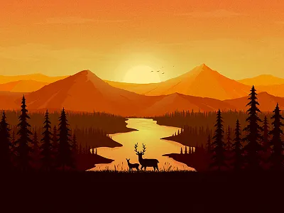 Life of Deer adventure deer deers family forest illustration landscape mountains nature nature illustration silhouette sky sun sunrise sunset