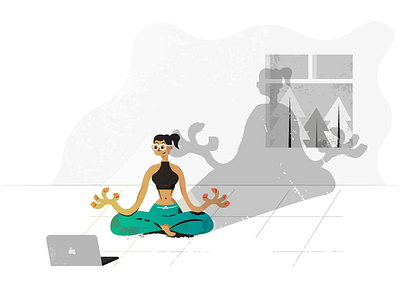 #008 Meditation christmas tree design dribble easy flat girl glasses grey home house illustration meditation minimal namaste om shadow sleep window woman yoga