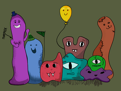 Party monsters dribbble follow happy new year illuatration monster party брендинг вектор дебют иллюстрация привет принт