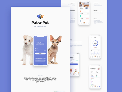 Pet Care Landing activity calendar cat cute design dog ecommerce feed friend ios iphonex landing mobile mockup profile schedule search sign in ui web