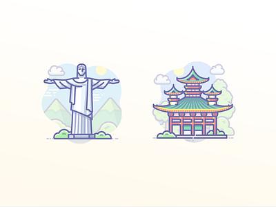 Jesus in Brazil and Heian Shrine in Japan brazil christ heian icojan icons japan jesus kyoto landmark rio rio de janeiro scenarium shrine