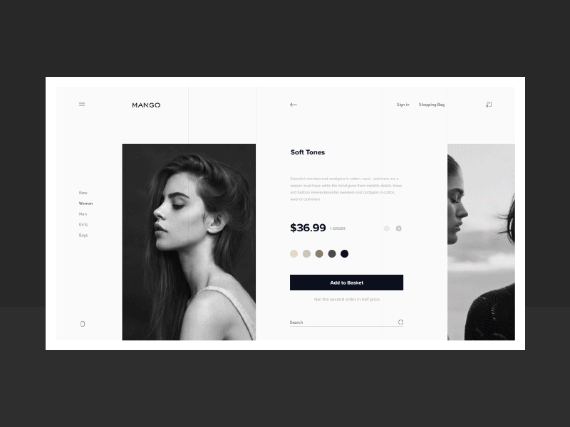 Mango - Menu Concept ae animation clean ecomm light menu minimal parallax transitions