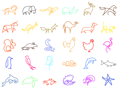 Version:2 Colour One Line Animals Icons animals icon color one line animals icon pack