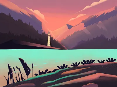 sea - 12/17/2018 design illustration，sea，scenery mountain tree