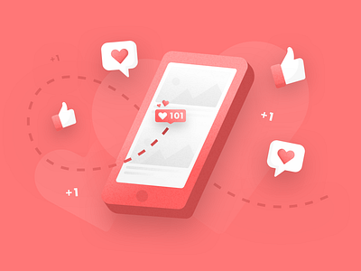 Social Media Illustration design flat heart icons illustration likes pink simple sketch smm socialmedia ui vector