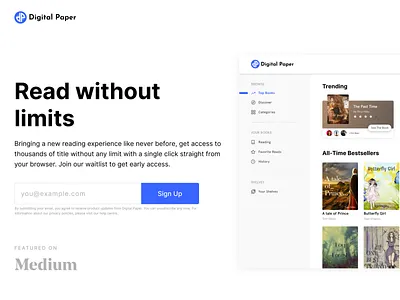Digital Paper Early Access Landing Page app branding design digital paper landing page ui