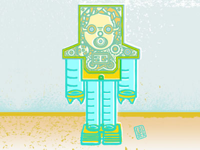 Robot bank coins colour illustration line overprint retro robot texture toy vector vintage