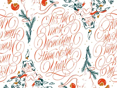 Wonderfulpattern calligraphy christmas crazy cat lady flourishes handletter holiday gift illustration lettering script typography wrapping paper
