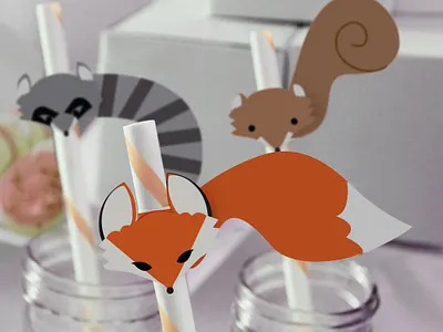 Woodland Animal Straw Wraps character art design illustration party event vector