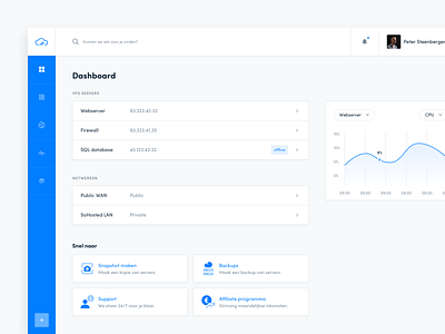 Dashboard hosting company analytic analytics app app design blue charts clean dashboard data sidebar ui ui design user interface ux ux design