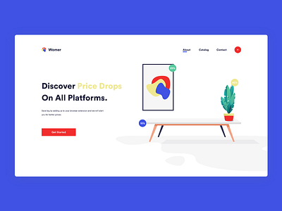 Womer - Discover the lowest prices blue design illustraion landing page light minimal ui ux