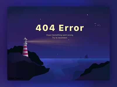 Night. Lighthouse. 404 404 404error beacon birds blue card error illustration illustrator lighthouse midnight mountains night oops pharos sea seamark stars violet web