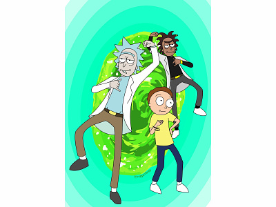 Rick and Morty Dancin adult swim artwork ayo teo black brazilian cartoon cartoon network charachter coreldraw cxpperfield dancing hit dem folks illustration reverse rick and morty