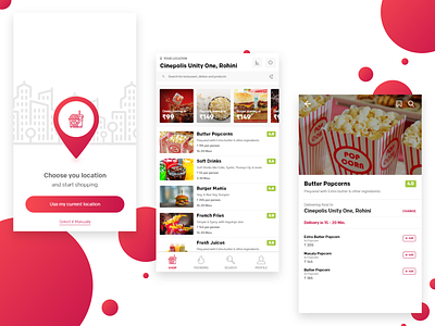 Food & Drinks Ordering App Concept cinema design illustration red ui user experience user interface ux vector