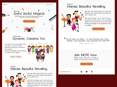 Landing page design for a music academy desktop illustrations landing page music academy web site.
