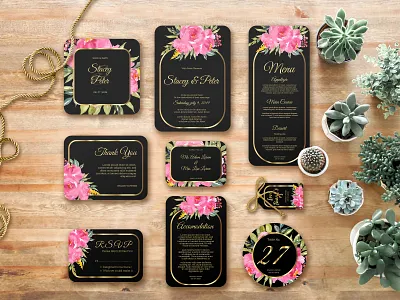 wedding invitation set of watercolor flower pink background botanical card decoration design floral flower frame greeting illustration invitation nature pink rose set spring summer vector watercolor wedding