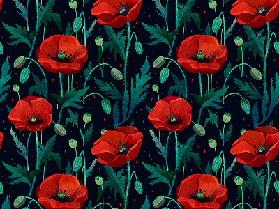 Poppy pattern background design flower illustration illustrator pattern print red textile texture