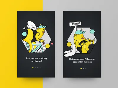 Onboarding screens for Honey Wealth app app design character design illustration interface ios ui design vector