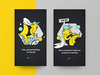 Onboarding screens for Honey Wealth app app design character design illustration interface ios ui design vector