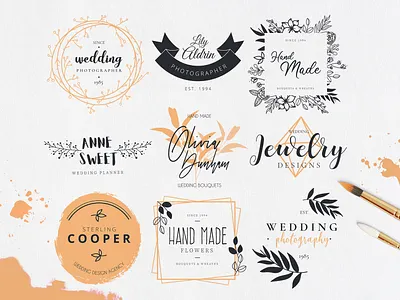 Hand Drawn Logo Collection brand brand logo branding clean design floral hand drawn icon identity illustration lettering logo logo design logotype minimal typography watercolor wedding