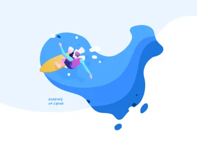 Surfing In China illustrations