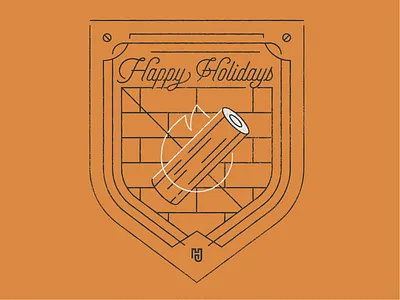 Happy Holidays Christmas Card brick christmas coatofarms cozy design fire fireplace happy holiday illustration lineillustration monoline oven shield texture warm wood