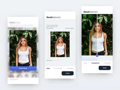 Photo Check app concept application blur camera capture check clean comparison detection edit focus gradient interace interaction mobile photo photography pic pop up simple