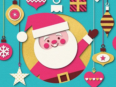 Ho Ho Ho! baubles card character christmas decorations festive gold illustration ornaments paper art paper craft papercut santa