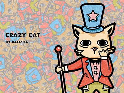 carzy cat design dool illustration