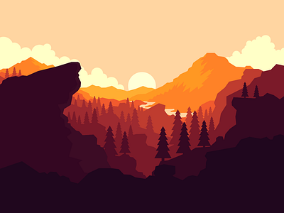 Firewatch art background colorful firewatch forest graphics design illustration illustrator landscape minimalism mountains orange sunset vector graphics