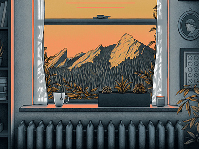 Trey Anastasio Poster band poster boulder colorado concert poster flatirons gig poster illustration mountains natural light phish plants poster scene screen print trey anastasio window window frame