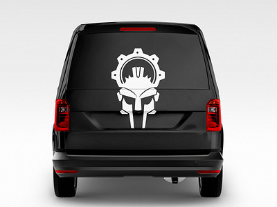 Gladiator helmet Incorporate with Gear Icon brand branding clean creative design flat icon icons identity illustration illustrator lettering logo minimal vector