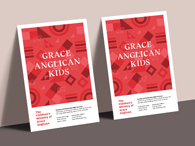 GA Kids Pattern childrens ministry church flyer geometric kids kids poster modern pattern poster print red serif sheep swiss design triangles type typography