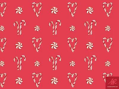 Candy Cane Hearts Pattern candy cane christmas festive food art food illustration holiday illustration pattern pattern design repeat pattern striped surface design surface pattern design