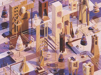 WoodYard - Model B 3d architecture art b3d cgi cyclesrender digital environment illustration low poly rendering scale model © shockjoy