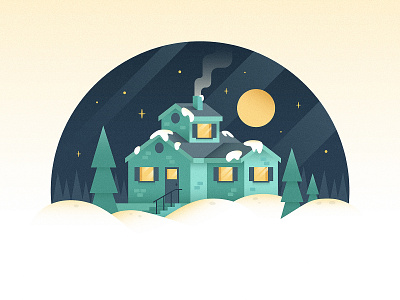 Snowy House cabin chimney cold flat house illustration night outside smoke snow trees wilderness winter