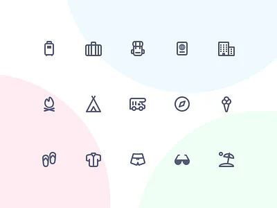 Jollycons - Travel - Icon Set backpack beach campfire compass design system hotel icon set icons jollycons outline passport rounded suitcase tent travel vector
