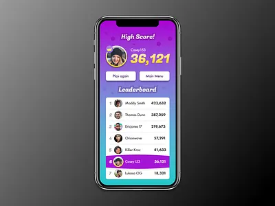 Daily UI - 019 - Leaderboard for mobile game daily 100 daily 100 challenge daily ui 019 dailyui dailyui19 gaming app leaderboard mobile app mobile game