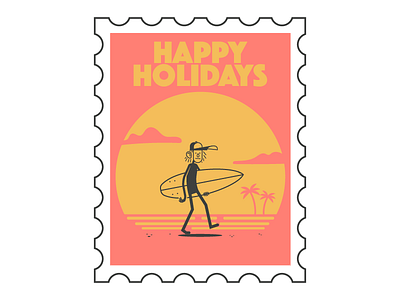 Happy Holidays beach holidays stamp surf surf board surfer surfing