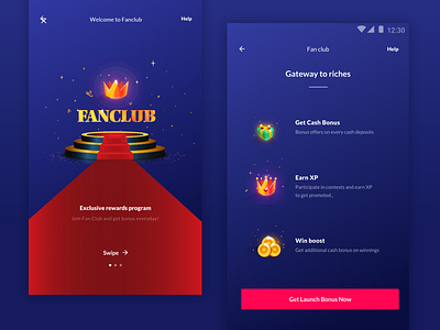 Fanclub ai branding carpet cricket design gif gift illustration interaction king minimal money red rose sketch typography ui ux win xp