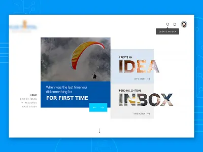Idea Creation Banner banner blue create new idea home page banner idea idea creation ui user interface web header web page