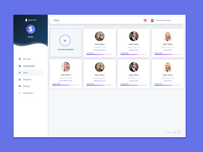 Spendo Team Page app design ui ux