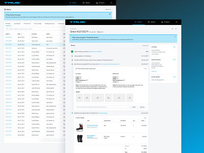 True Hockey Digital Experience Management dashboard digital experience hockey order product skates timeline true ui ux